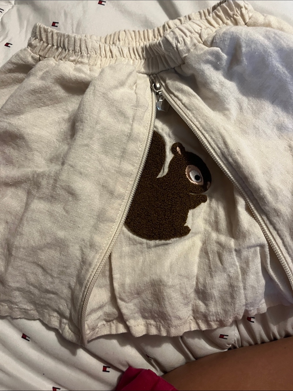 Paris boutique Girls Cream Squirrel Embroidered Mini Skirt with Front Zip
